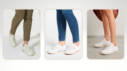 composite of the best white trainers for women in 2023 from saye, veja and balenciaga