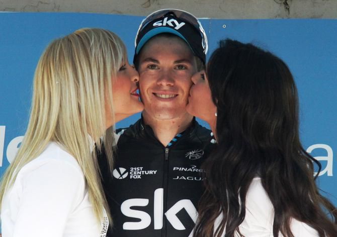 Kisses for stage winner Ben Swift (Team Sky)