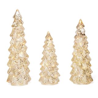 The Holiday Aisle® 3 Pcs Gold Lighted Tabletop Glass Christmas Trees | Wayfair