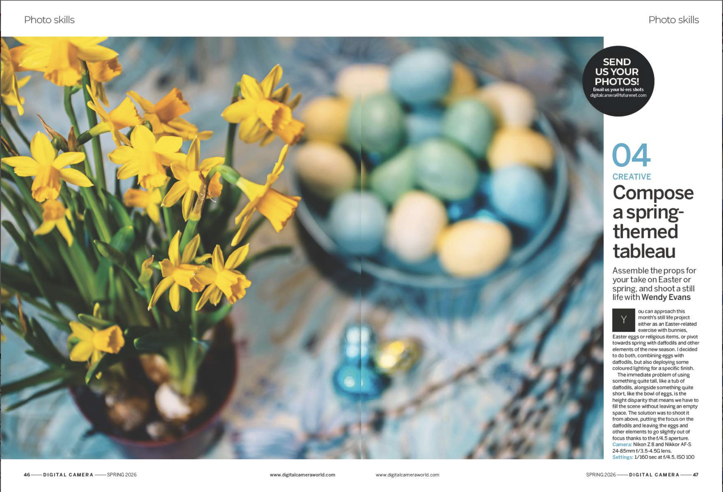 Image showing the first two pages of a Photo Skills project in issue 306 (Spring 2026) of Digital Camera magazine, explaining how to shoot a seasonal still-life tableau