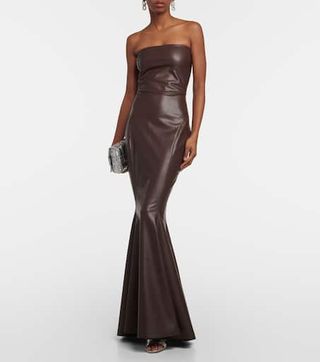 Strapless Faux Leather Fishtail Gown