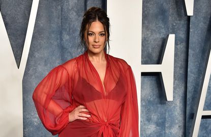 Ashley Graham in red dress at vanity fair party