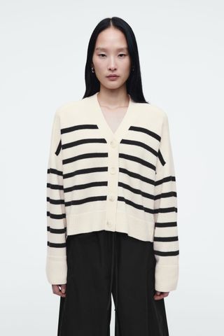 Striped Merino Wool V-Neck Cardigan