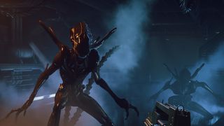 A screenshot of two xenomorphs during the upcoming PSVR 2 game, Alien: Rogue Incursion.