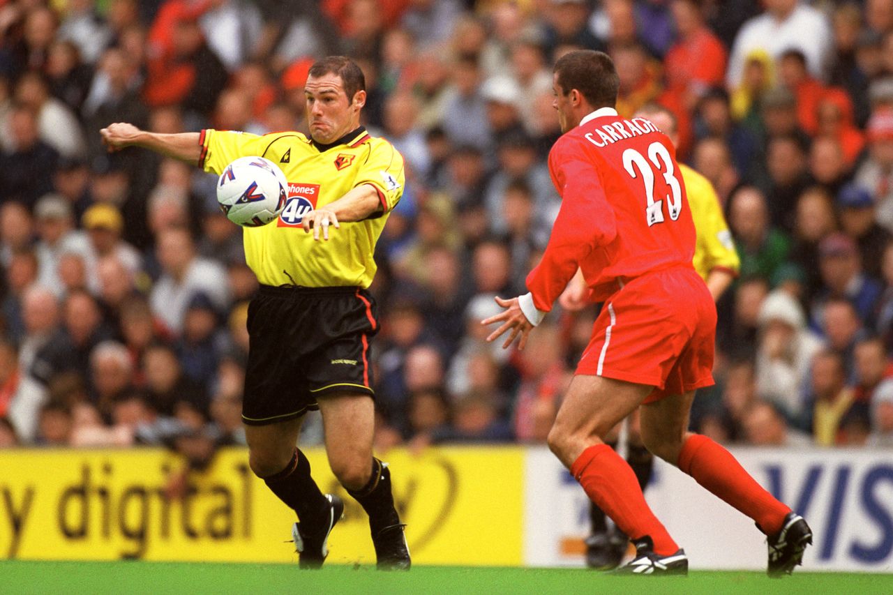 Tommy Mooney in action for Watford against Liverpool in 1999