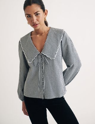 Black Gingham Long Sleeve Birdie Blouse