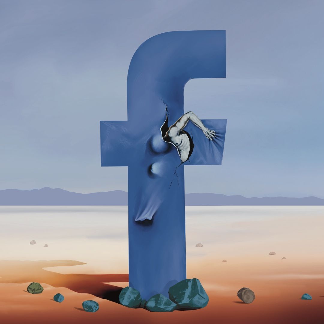 Surrealist rendition of the Facebook logo by emgras
