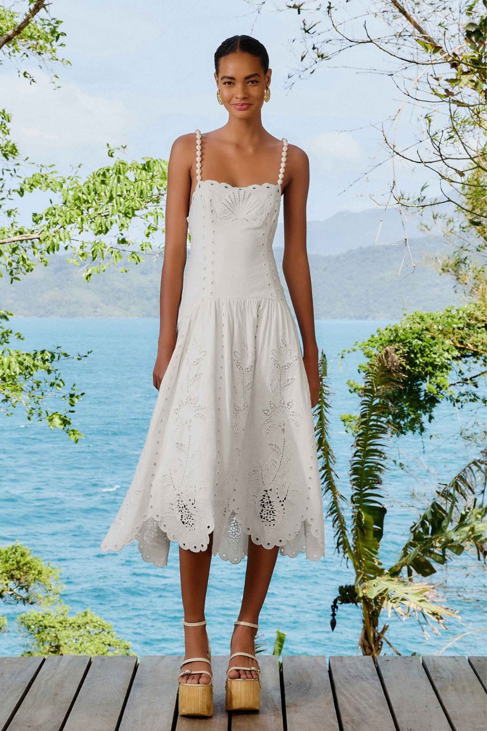 Farm Rio off-white richelieu lenzing™ ecovero™ euroflax™ midi dress