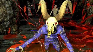 Mortal Sin little goat skull head goblin amid cloud of blood