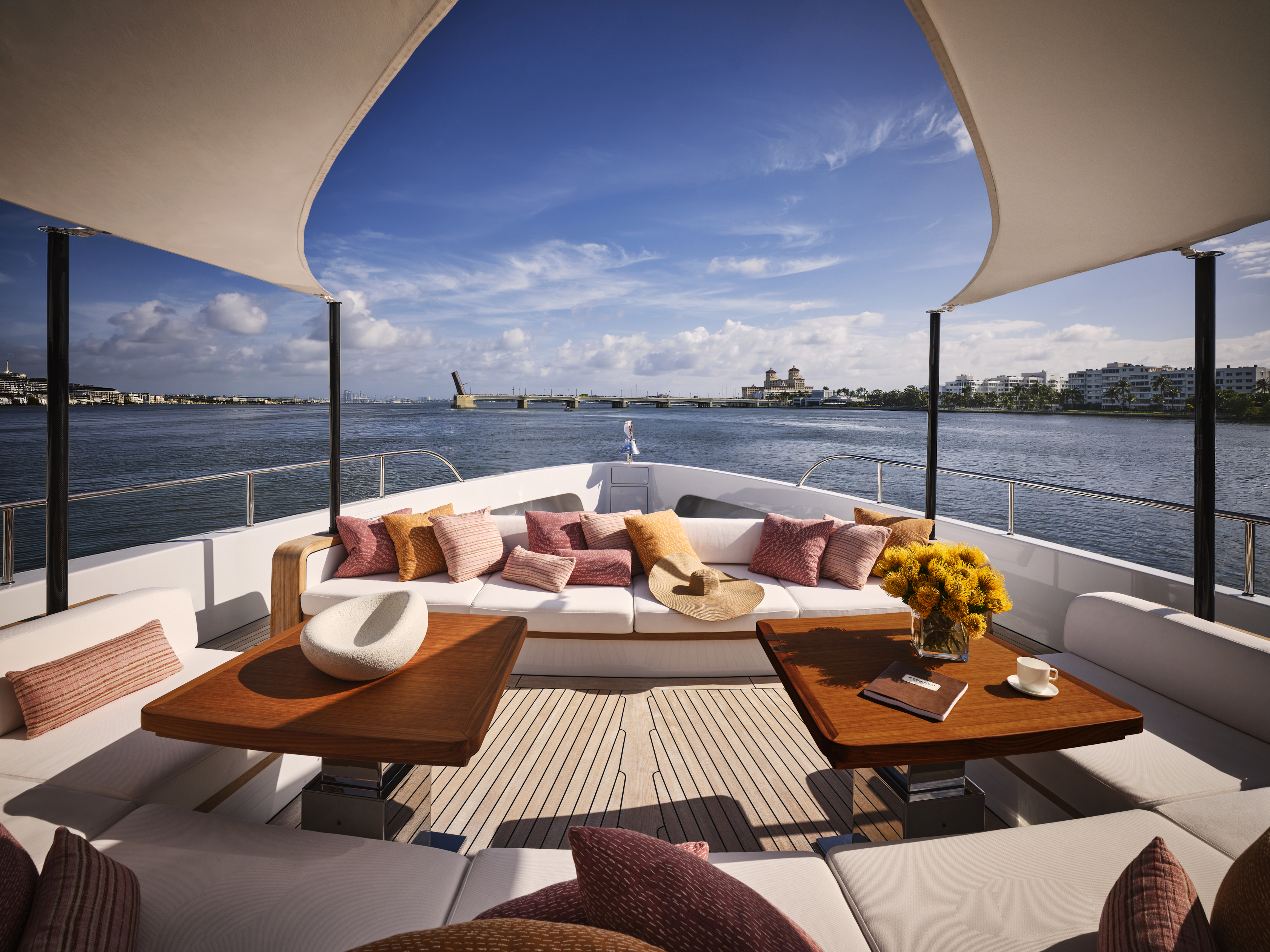 deck of luxury yacht with seating
