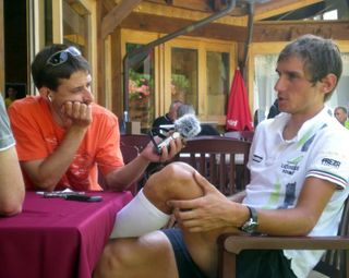Roman Kreuziger (Liquigas-Doimo) talks to the press during the 2010 Tour de France's first rest day.