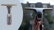 Beldray Cordless Window Vacuum on a window with the Beldray Cordless Window Vacuum cutout at the side