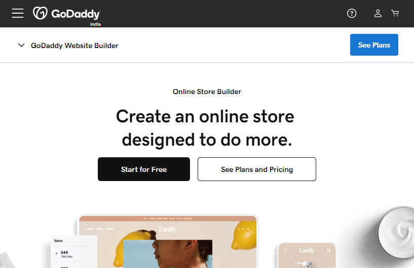 Screenshot of GoDaddy website