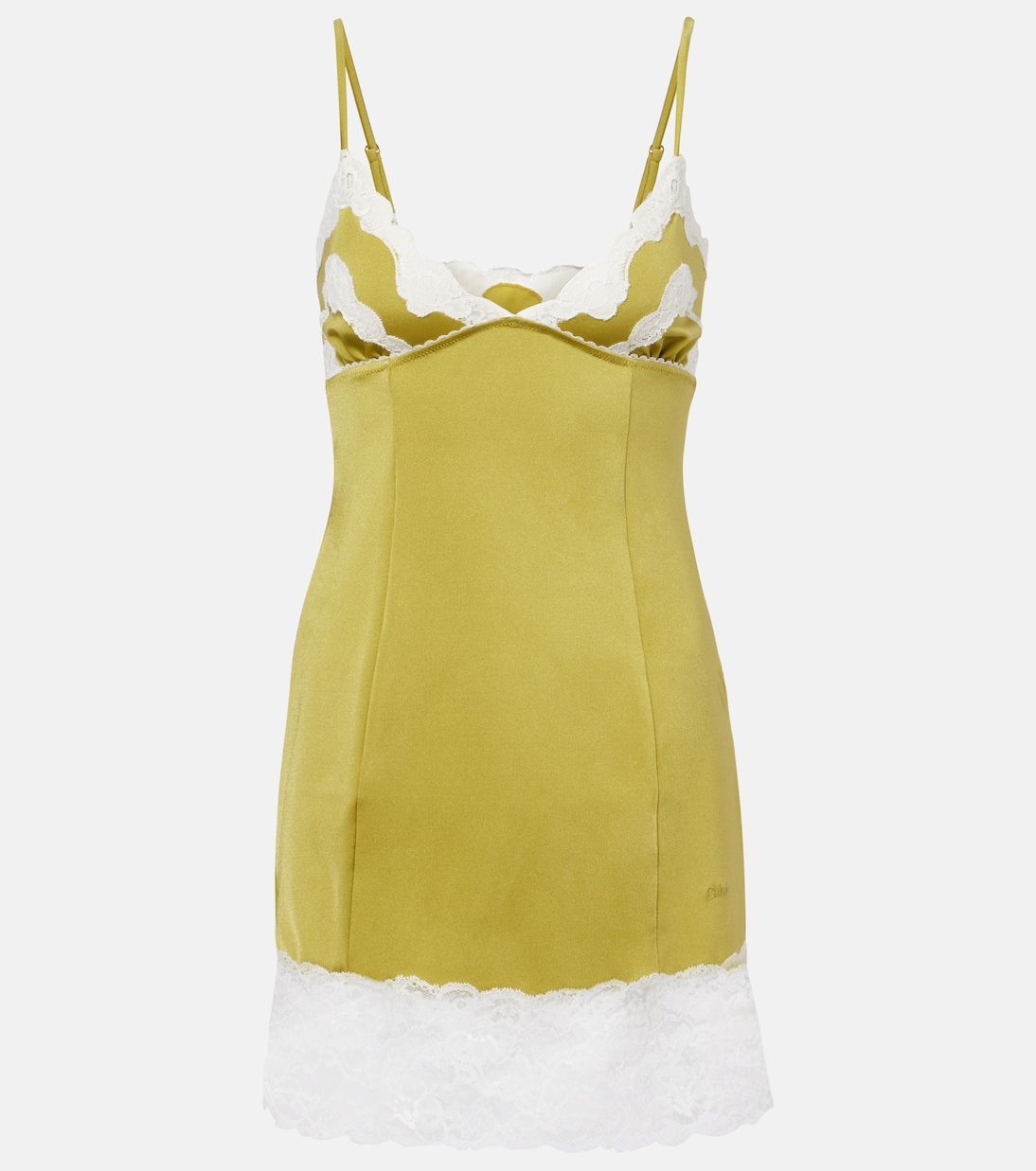 Lace-Trimmed Slip Dress in Yellow - Chloe