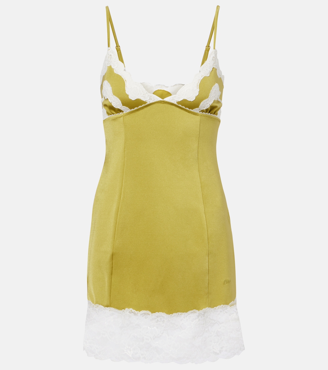 Slip-Kleid mit Spitzenbesatz in Gelb – Chloe