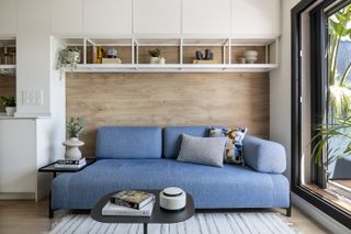 living room with asymmetric couch