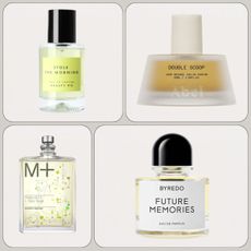 A collage of new in perfumes from Beauty Pie, Abel, Escentric Molecules and Byredo