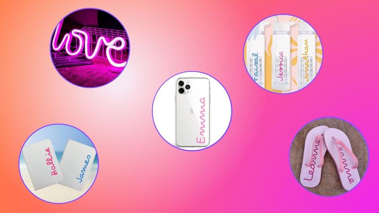 Love Island products from Etsy including a Neon love sign, Passport holders, water bottles a phone case and a pair of flipflops - In a My Imperfect Life template