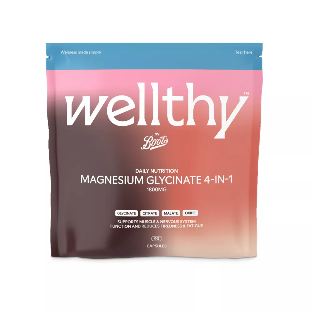 Wellthy by Boots Daily Nutrition Magnesium Glycinate 1800mg 4-In-1 90 Capsules