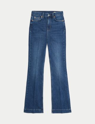 High Waisted Crease Front Slim Flare Jeans