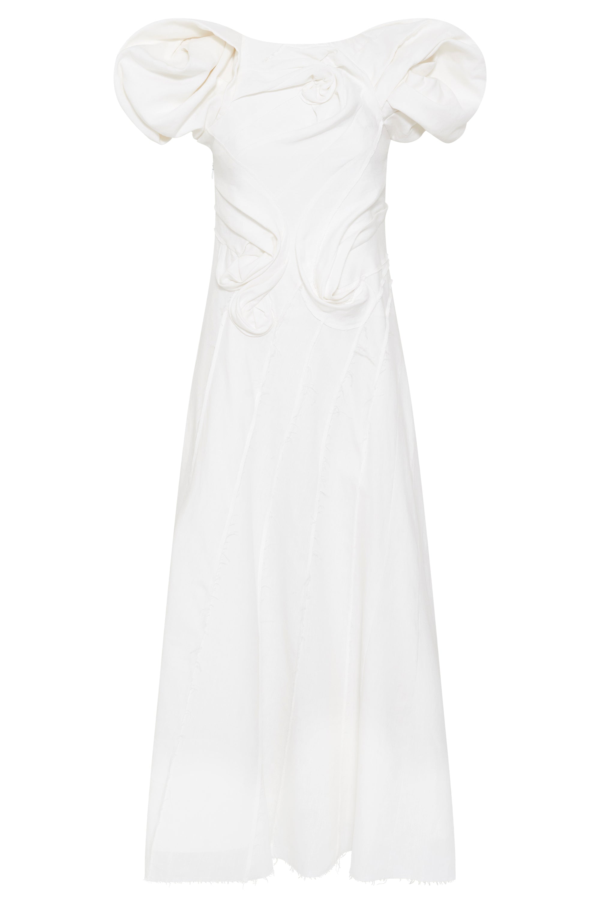 Navi Puff Sleeve Maxi Dress in Ivory Aloe Linen