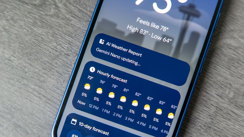 Pixel 10 Weather app with a &quot;Gemini Nano updating&quot; message