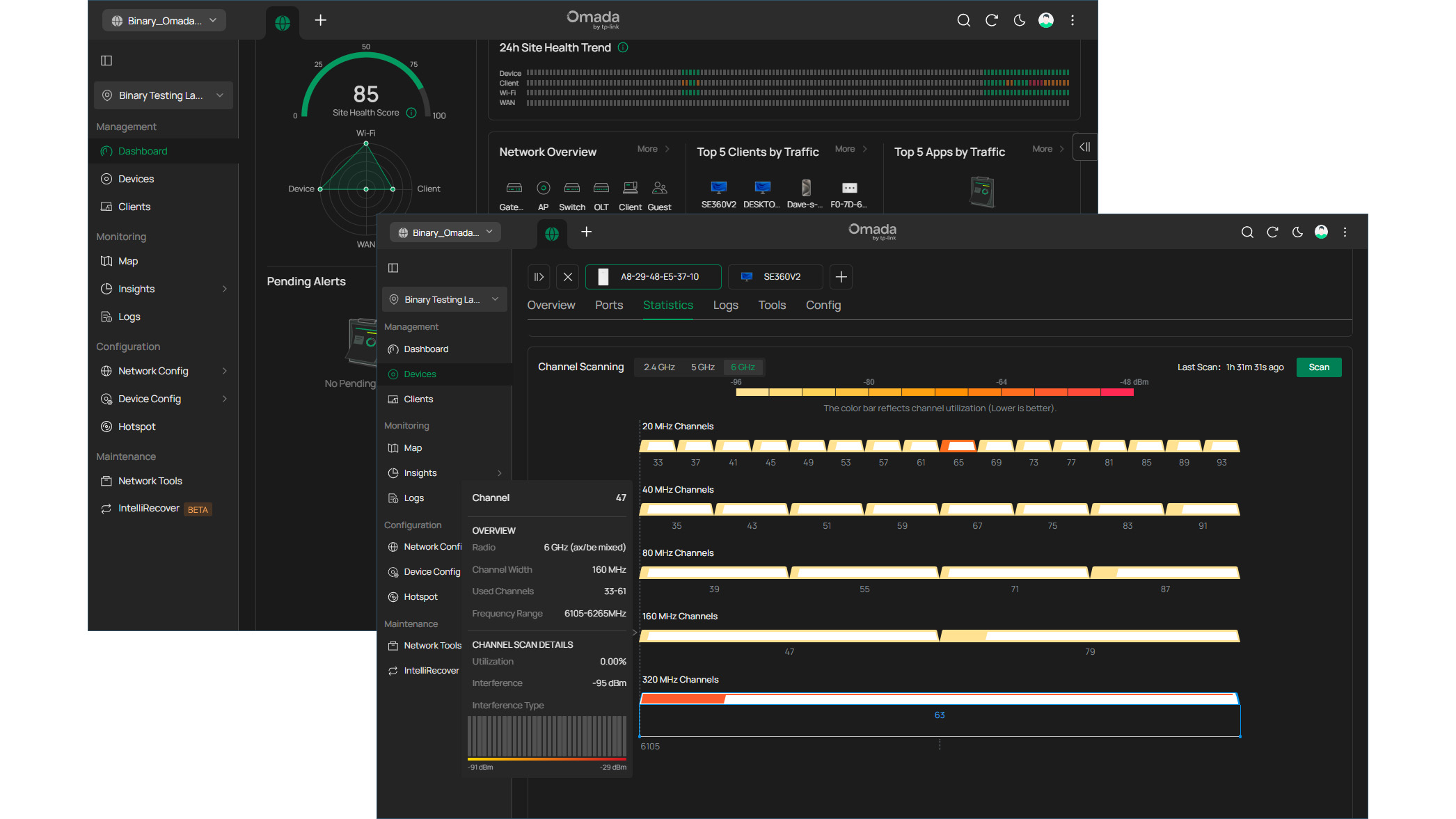 The TP-Link Omada EAP775 Wall stats page