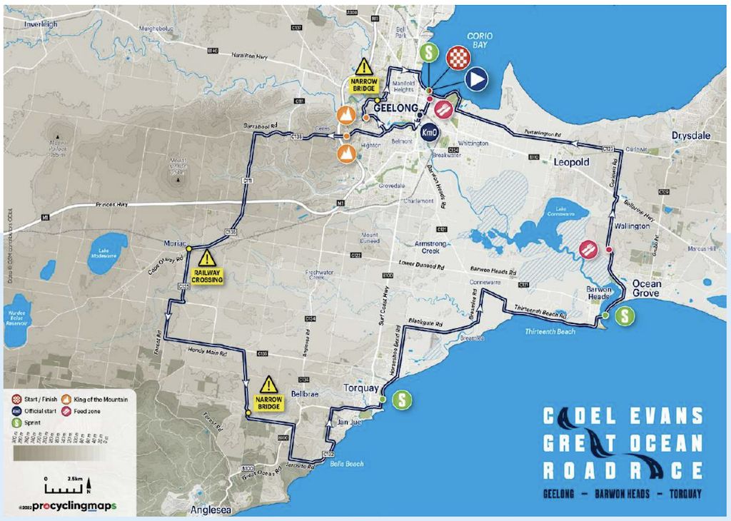 Course of elite men's race at the 2023 Cadel Evans Great Ocean Road Race 2023