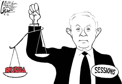 Political Cartoon U.S. Jeff Sessions Russia checks and balances