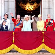 King Charles, Queen Camilla, Prince William, Princess Kate, Prince George, Princess Charlotte, Prince Louis, Prince Edward, Duchess Sophie, Lady Louise on the balcony at Trooping the Colour 2024