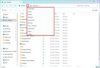 File Explorer address bar menu