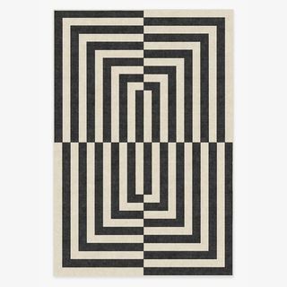 black and white geometric patterned rug