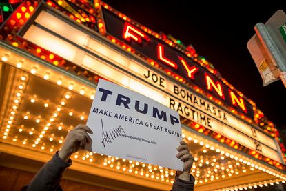 A Donald Trump supporter at Burlington, Vermont's Flynn Theater.