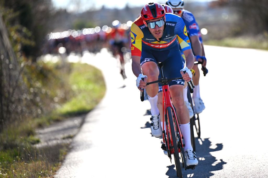MEJANNESLECLAP FRANCE FEBRUARY 03 Tim Declercq of Belgium and Team Lidl Trek leads the peloton during the 54th Etoile de Besseges Tour du Gard Stage 4 a 15848km stage from MejannesleClap to MejannesleClap on February 03 2024 in MejannesleClap France Photo by Luc ClaessenGetty Images