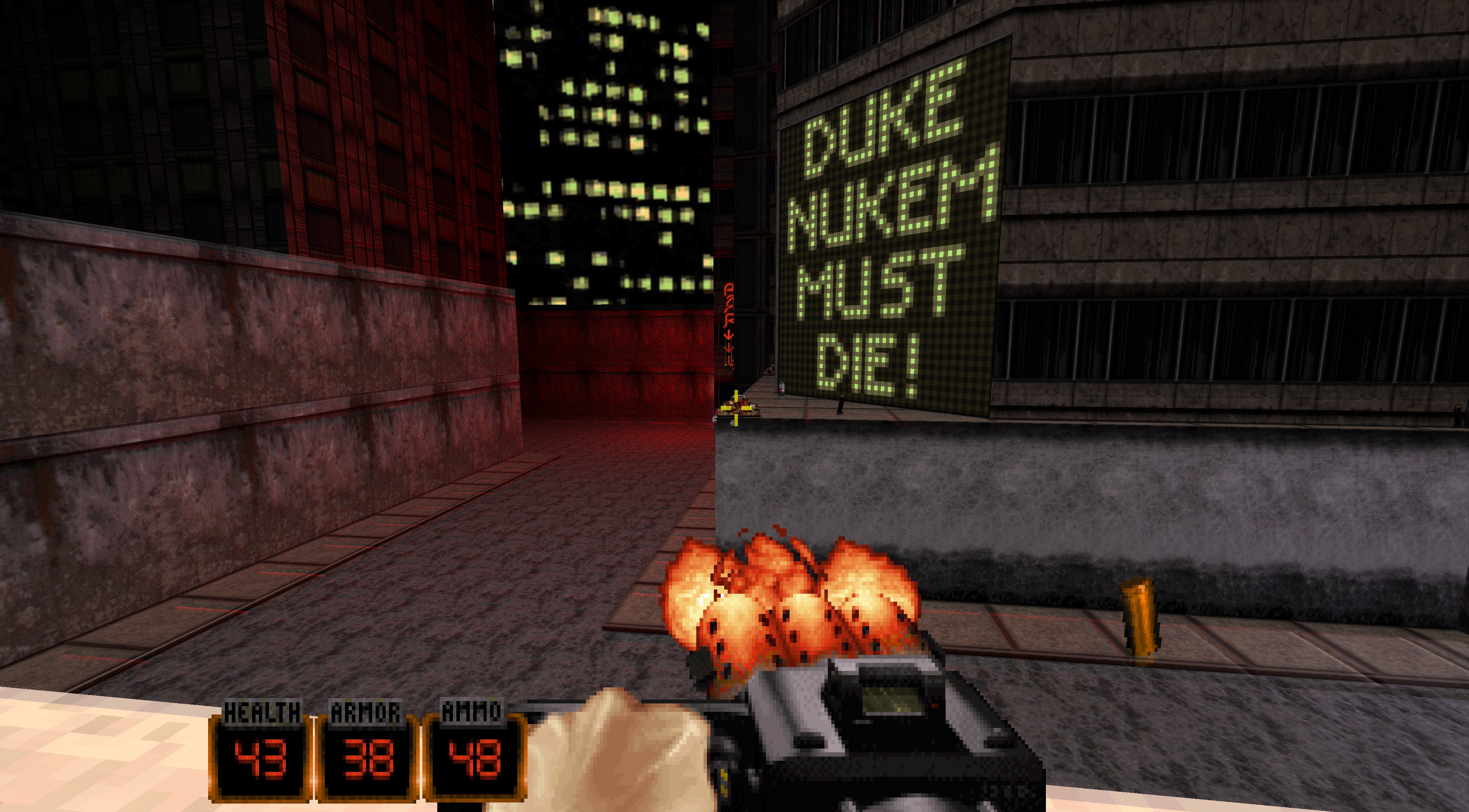 Duke Nukem 3D screenshot showing intense PC gaming FPS action