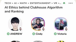 A Clubhouse event with different profile pics showing who's listening