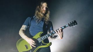 Mike Sullivan of Russian Circles band, performs during a concert at Circo Volador on April 14, 2024 in Mexico City, Mexico.