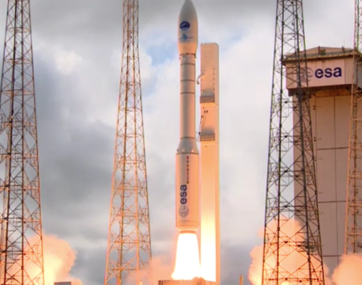 An Arianespace Vega rocket carries ESA&#039;s IXV space plane to space for a 100 minute test on Feb. 11, 2015.