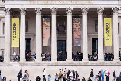 Visitors queue into the National Gallery in Trafalgar Square 