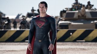 Henry Cavill dressed as Superman in Man of Steel desert scene