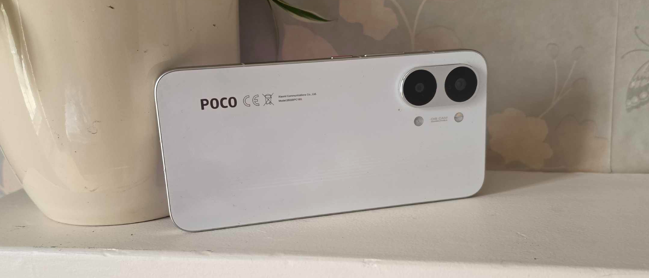 The Poco X8 Pro Max resting on a shelf