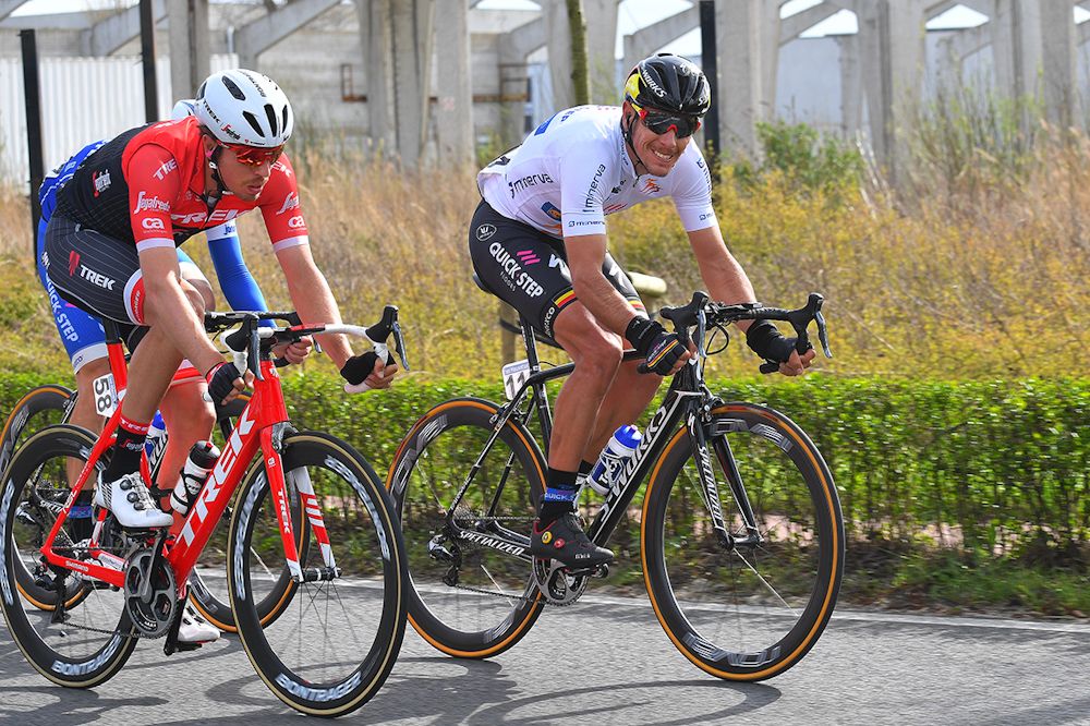 Philippe Gilbert in the leader's jersey during stage 2 at Three Days of De Panne