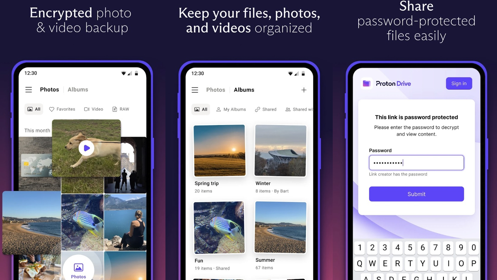 Screenshots of Proton Drive on Android
