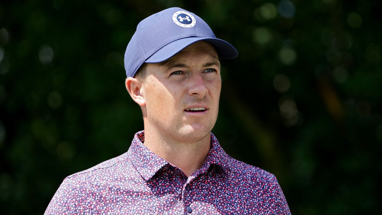 Jordan Spieth of the United States looks on from the second tee during the first round of the BMW Championship at Olympia Fields Country Club