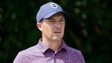 Jordan Spieth of the United States looks on from the second tee during the first round of the BMW Championship at Olympia Fields Country Club