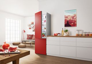 bosch vario style fridge freezer in cherry red color