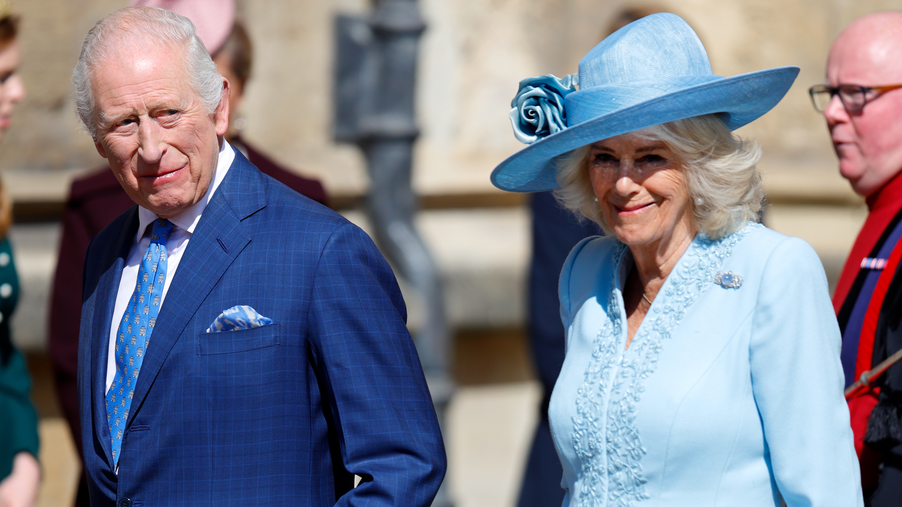 King Charles III and Queen Camilla attend the traditional Easter Sunday Mattins Service at St George's Chapel, Windsor Castle on April 20, 2025