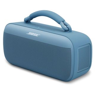 Blue Bose SoundLink Max on a white background