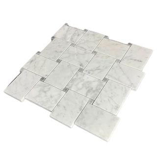 An angled square slab of marble tiles, with the tiles being layered on top of each other across the square