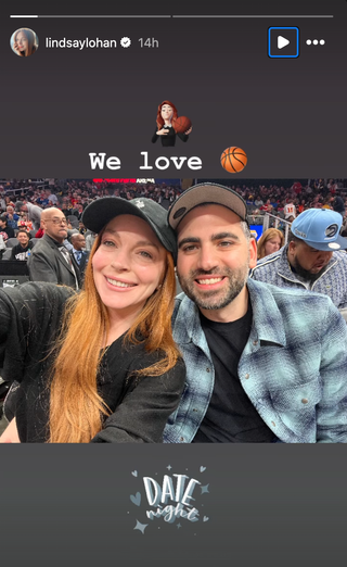 Lindsay Lohan and her husband attending a NBA game for "date night."